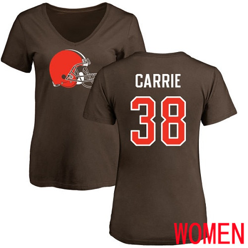 Cleveland Browns T J Carrie Women Brown Jerse #38 NFL Football Name and Number Logo T Shirt